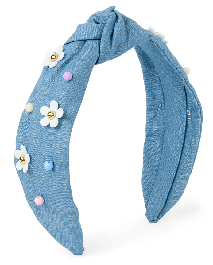 Girls Studded Floral Chambray Top Knot Headband