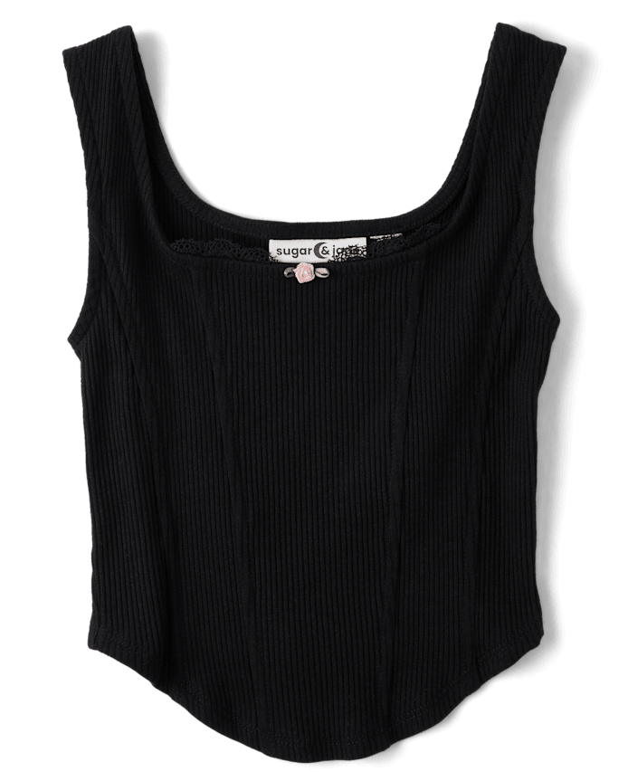 Tween Girls Ribbed Lace Corset Tank Top