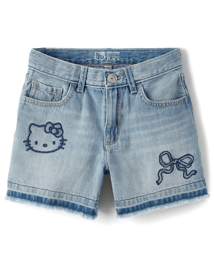 Girls Hello Kitty® Embroidered Frayed Denim Midi Shorts