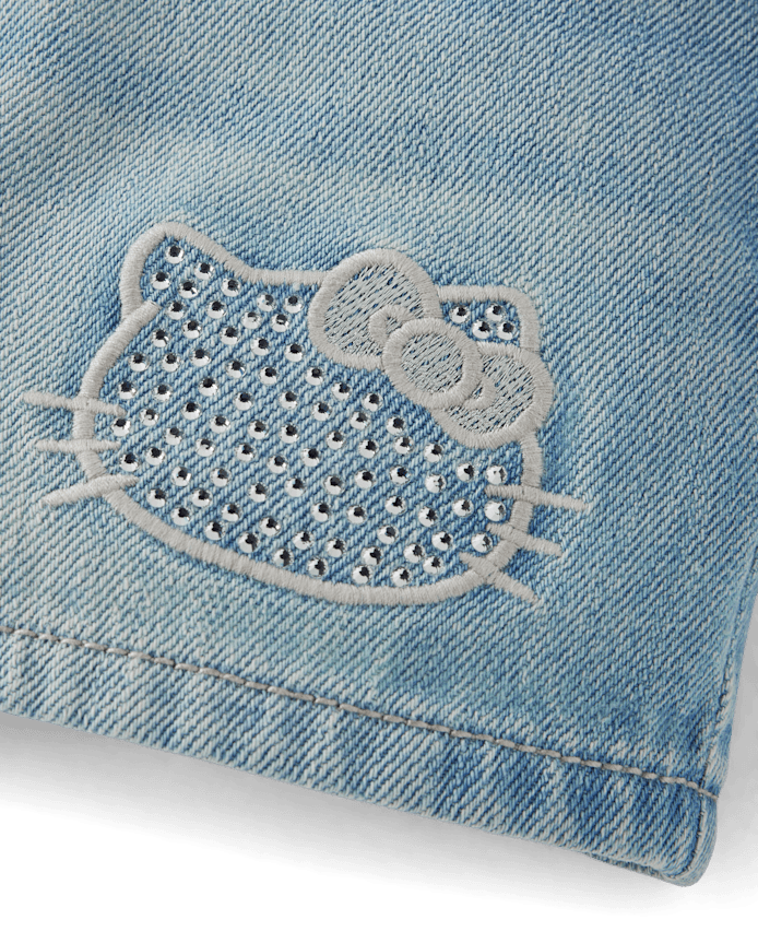 Girls Hello Kitty® Rhinestone Denim Shortie Shorts