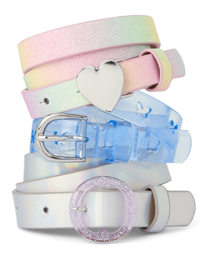 Girls Glitter Heart Belt 3-Pack
