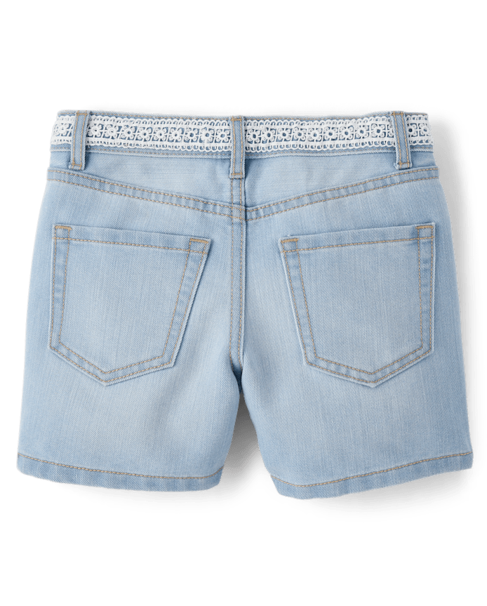 Girls Embroidered Floral Relaxed Denim Midi Shorts