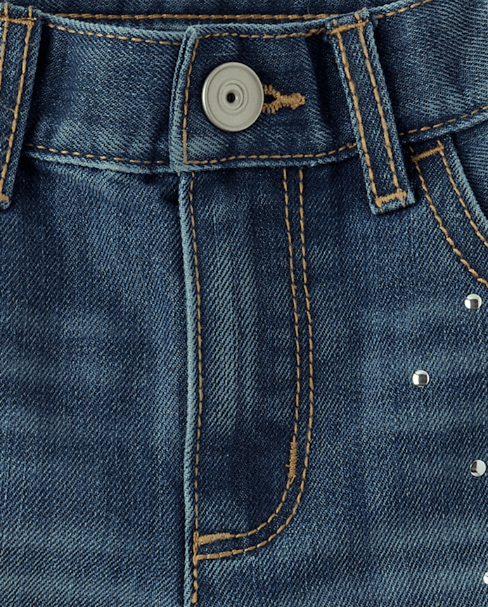 Girls Rhinestone Studded Midi Jean Shorts