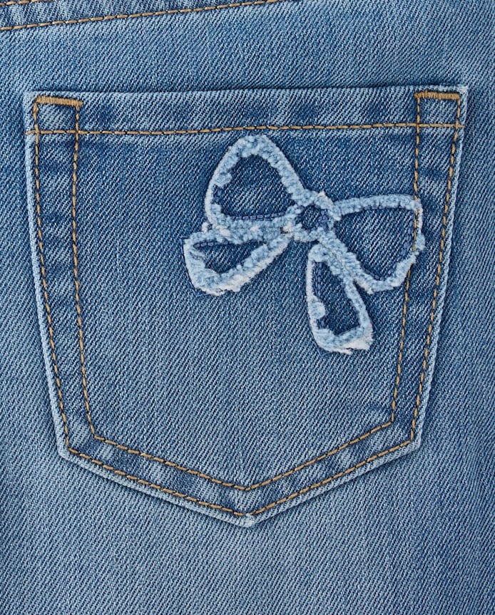 Girls Applique Bow Midi Jean Shorts