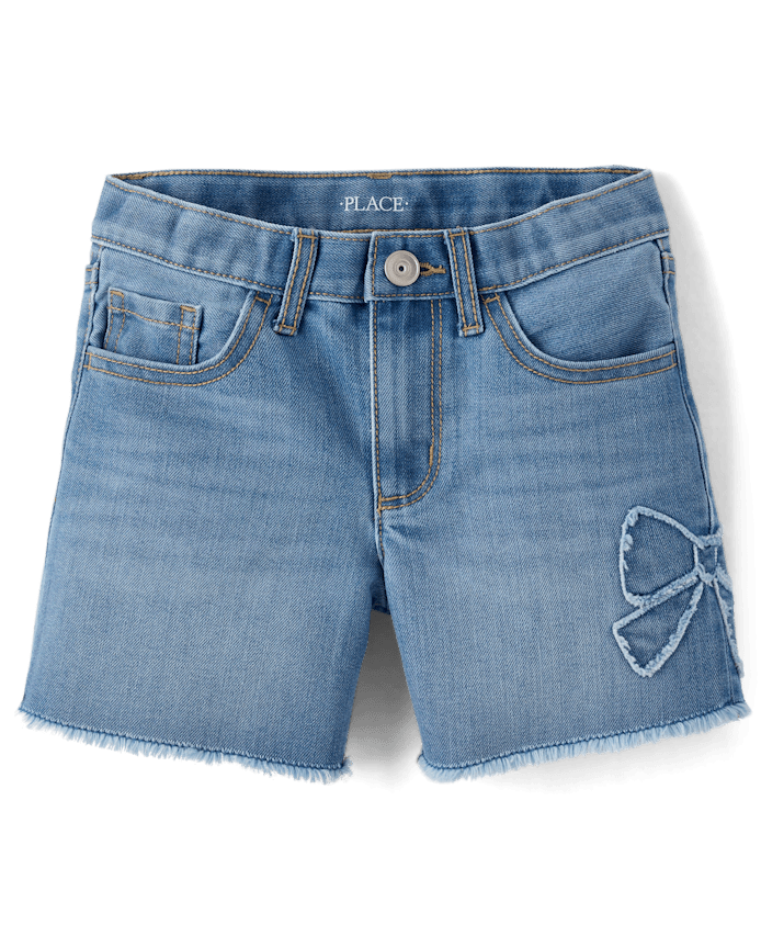 Girls Applique Bow Midi Jean Shorts