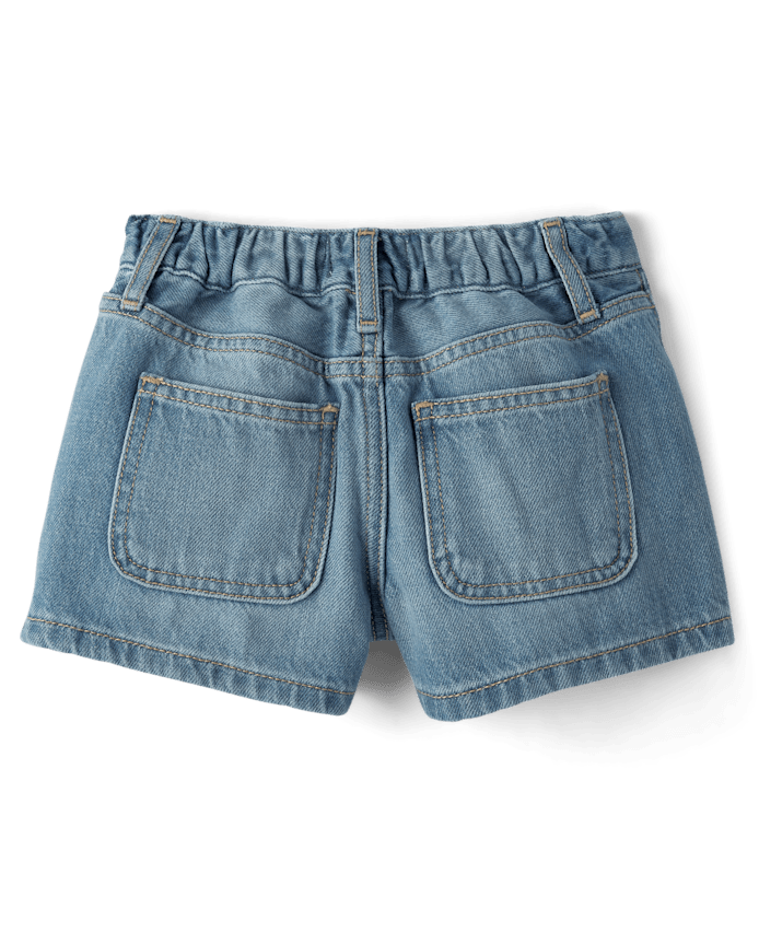 Girls Patch Pocket Relaxed Denim Shortie Shorts