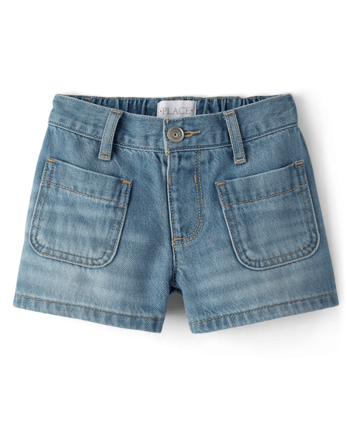 Girls Patch Pocket Relaxed Denim Shortie Shorts