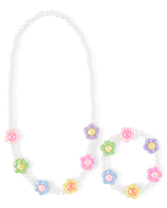 Girls Floral Beaded 2-Piece Jewelry Set