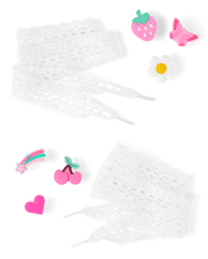 Girls Lace Shoelace & Shoe Charm 7-Piece Set