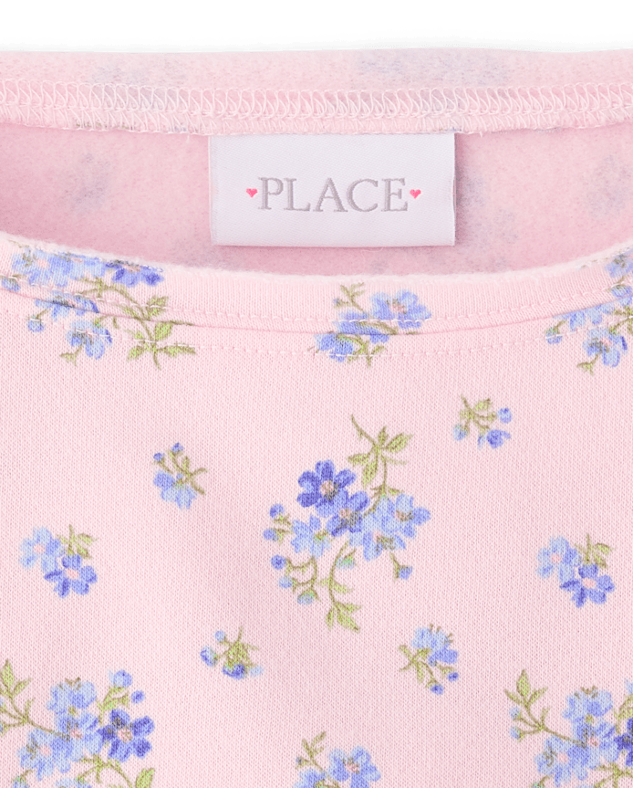 Girls Floral Off Shoulder Fleece Sweatshirt