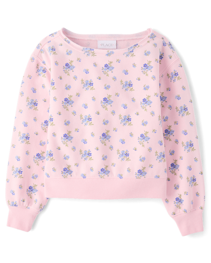 Girls Floral Off Shoulder Fleece Sweatshirt
