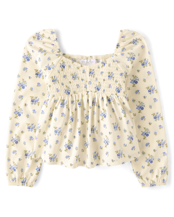 Girls Floral Smocked Peplum Top