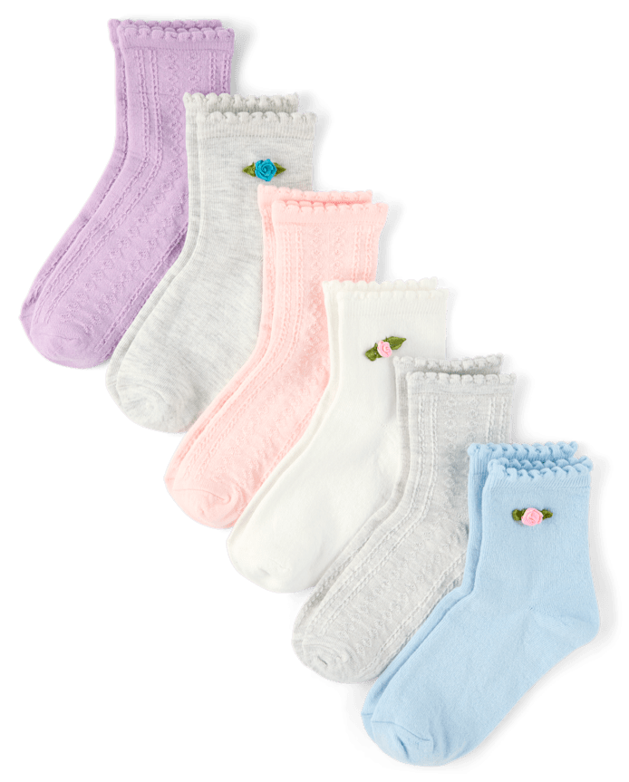 Girls Rosette Scalloped Midi Socks 6-Pack