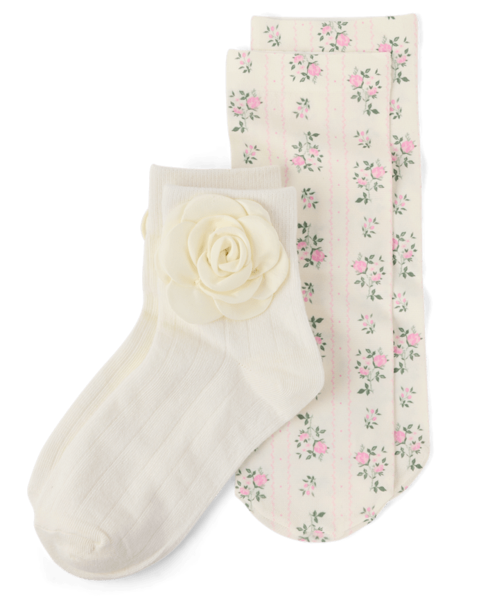 Girls 3D Floral Midi Socks 2-Pack