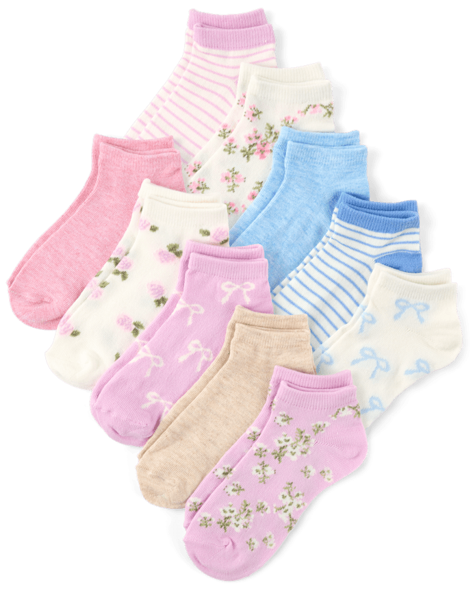 Girls Floral Ankle Socks 10-Pack
