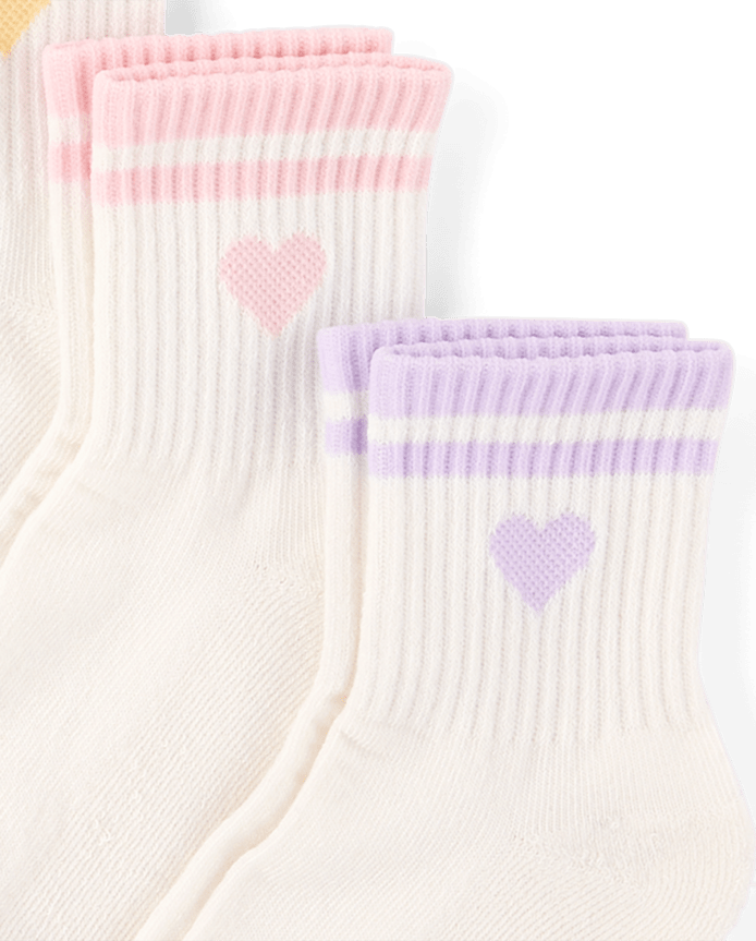 Girls Striped Heart Cushioned Midi Socks 6-Pack