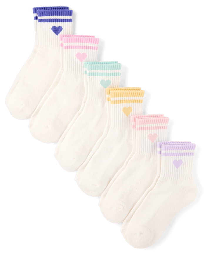 Girls Striped Heart Cushioned Midi Socks 6-Pack