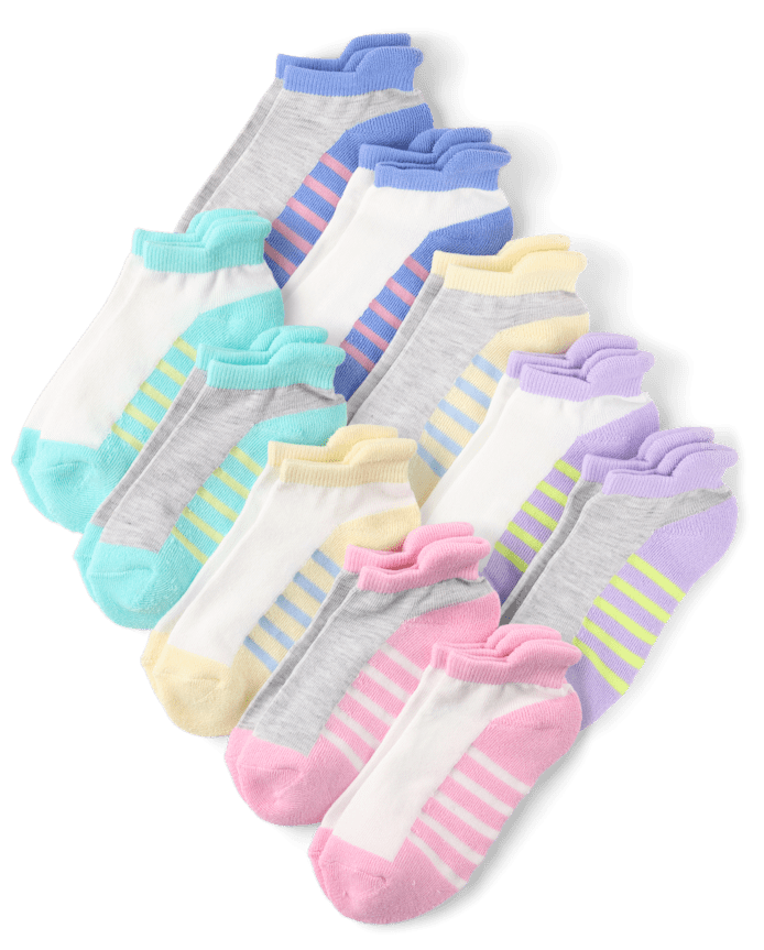 Girls Colorblock Cushioned Ankle Socks 10-Pack