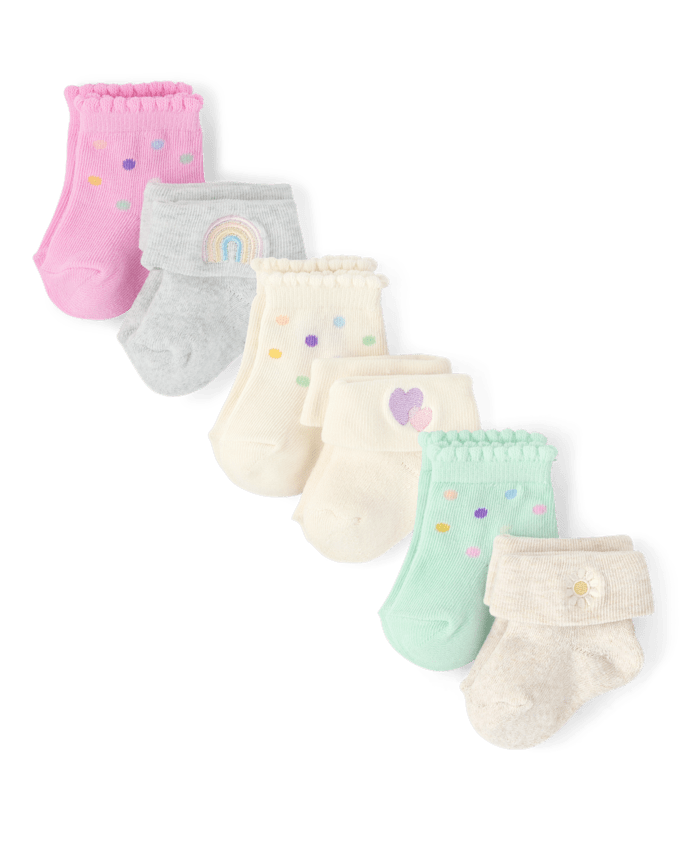 Baby Girls Embroidered Icon Midi Socks 6-Pack