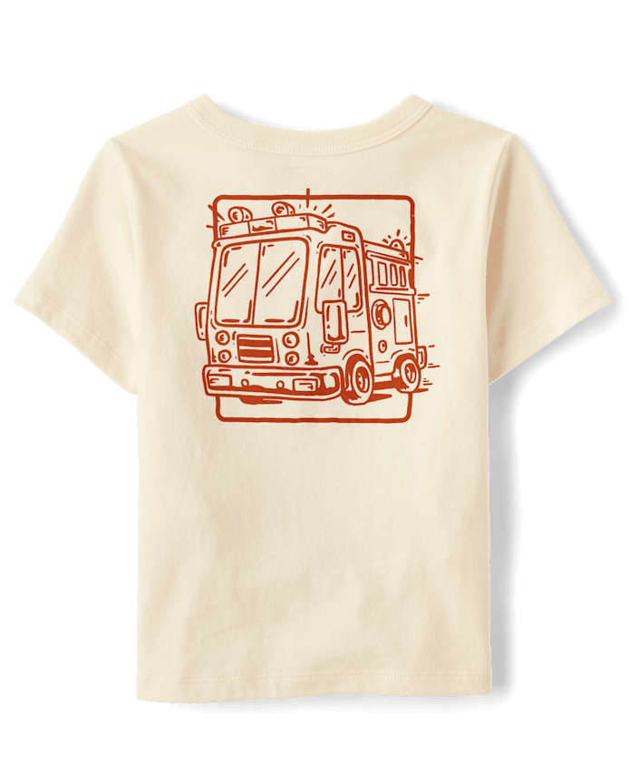Baby And Toddler Boys Fire Truck Front Back Graphic Tee