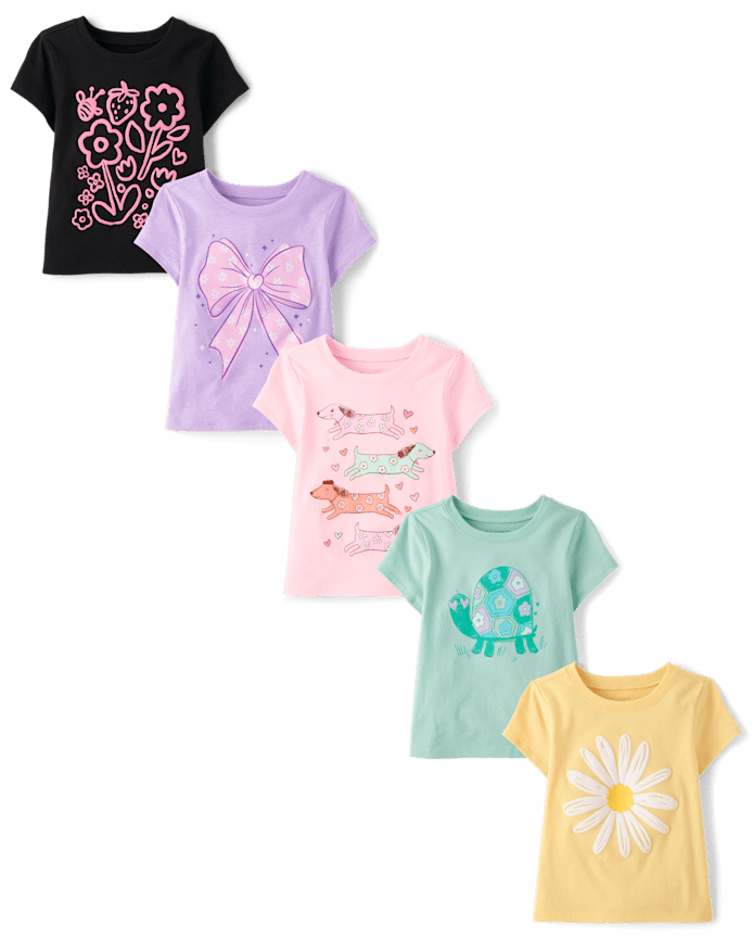 Baby And Toddler Girls Bow Graphic Tee 5-Pack
