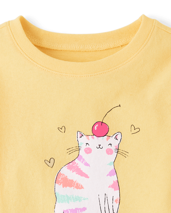 Baby And Toddler Girls Ice Cream Cat Graphic Tee