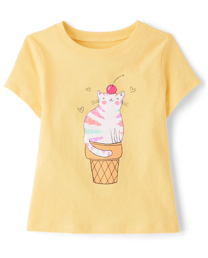Baby And Toddler Girls Ice Cream Cat Graphic Tee