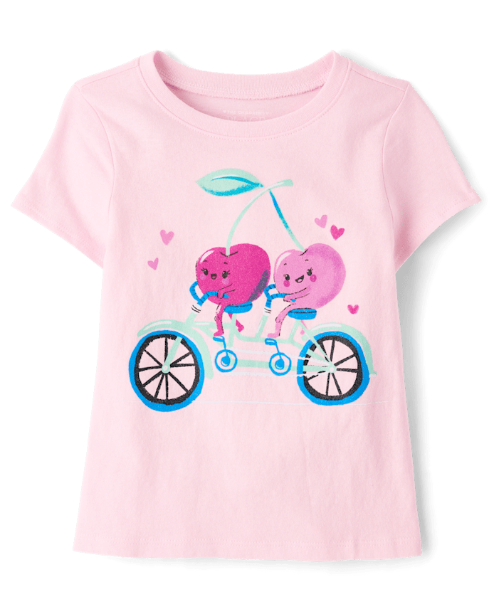 Baby And Toddler Girls Cherries Bicycle Graphic Tee