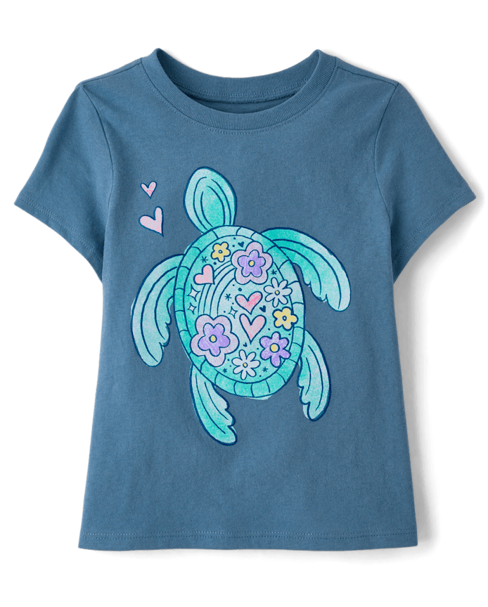 Baby And Toddler Girls Turtle Graphic Tee