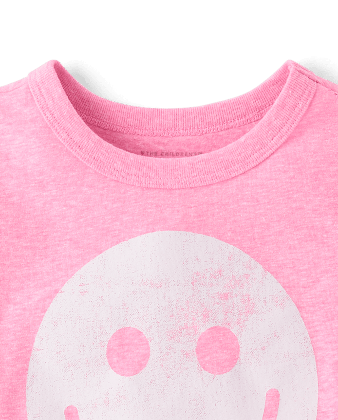 Baby And Toddler Girls Marled Happy Face Relaxed Graphic Tee