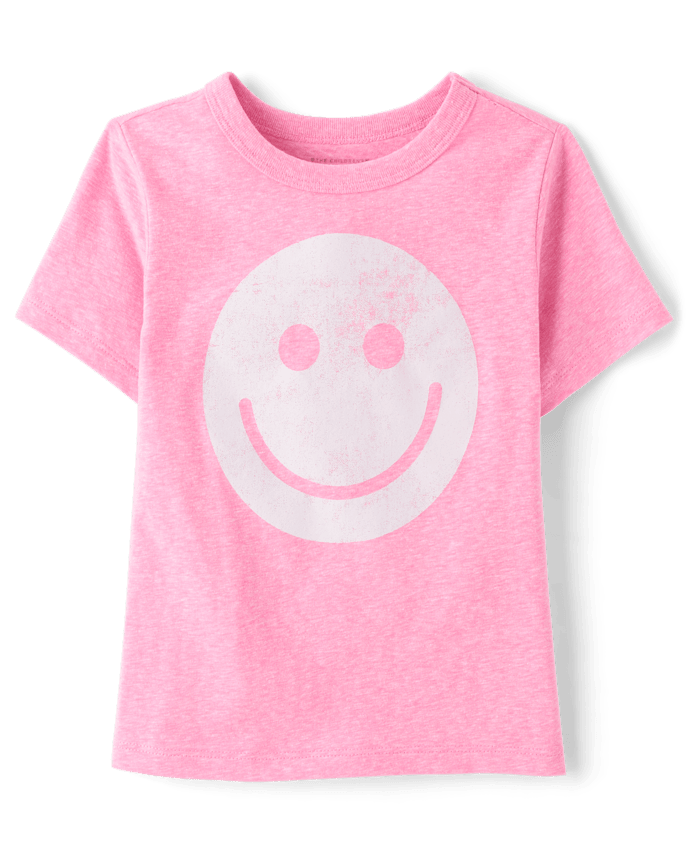 Baby And Toddler Girls Marled Happy Face Relaxed Graphic Tee