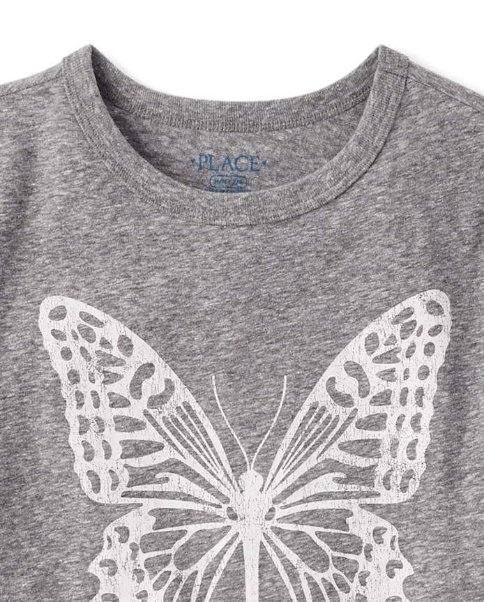 Girls Marled Butterfly Relaxed Graphic Tee