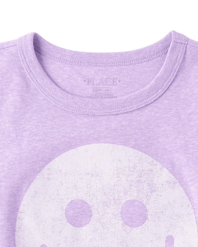 Girls Marled Happy Face Relaxed Graphic Tee