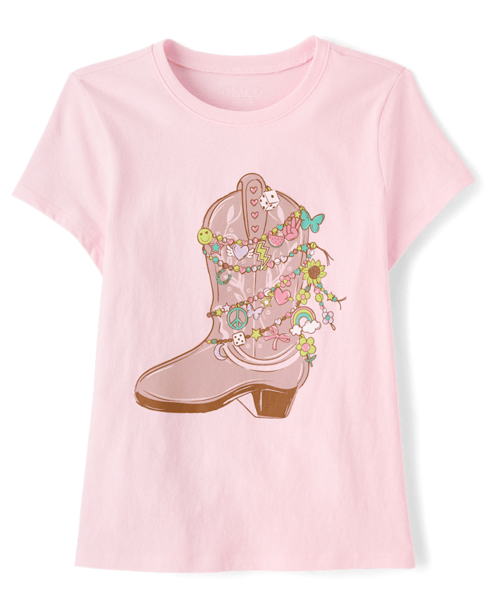 Girls Cowgirl Boot Charm Graphic Tee