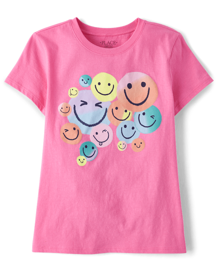 Girls Happy Face Graphic Tee