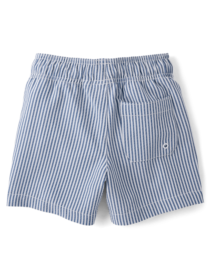 Boys Striped Seersucker Swim Trunks