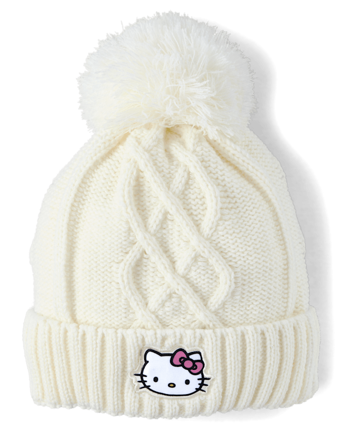 Girls Hello Kitty® Cable Knit Pom Beanie
