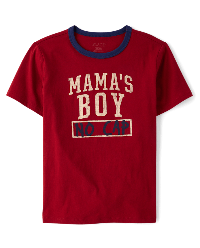 Boys Mama's Boy No Cap Graphic Ringer Tee