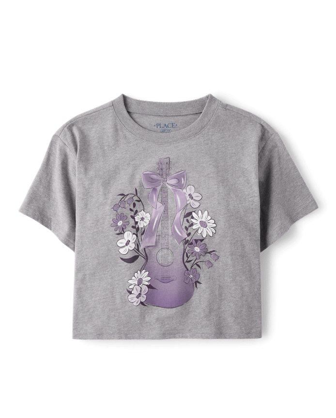 T-shirt graphique court décontracté pour filles, motif guitare