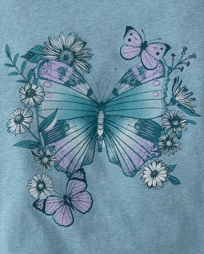 Girls Marled Butterfly Relaxed Cropped Graphic Tee