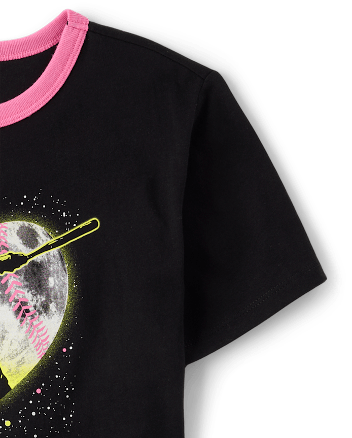 Girls Softball Relaxed Graphic Ringer Tee