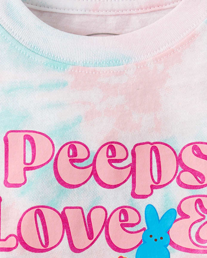Girls Peeps® Easter Tie Dye Love & Happiness  Oversized Cropped Graphic Tee
