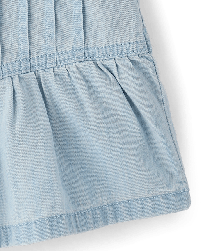 Girls Pintuck Snap Chambray Skort