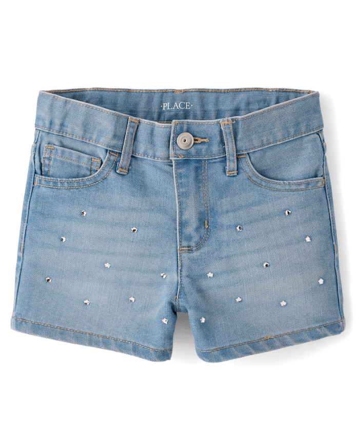 Girls Rhinestone Star Shortie Jean Shorts