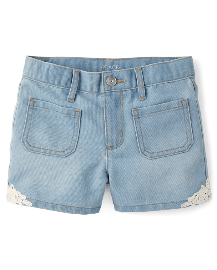 Short en jean à médaillon crocheté pour filles