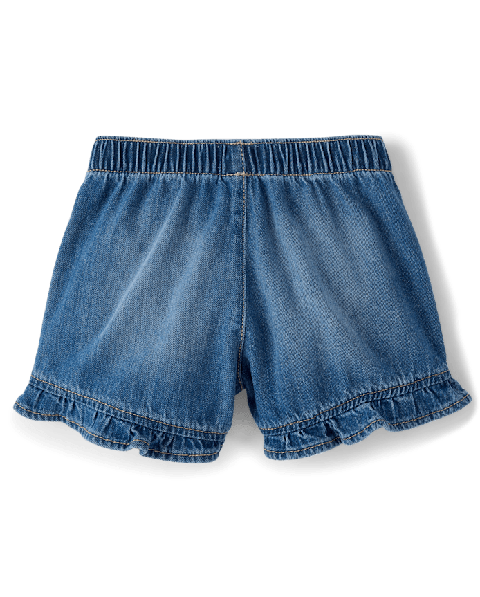 Girls Ruffle Pull On Shortie Jean Shorts