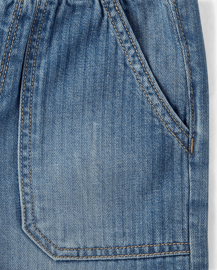 Girls Striped Baggy Midi Pull On Jean Shorts