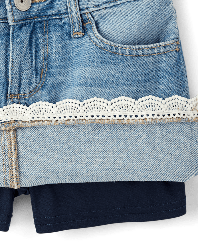 Girls Crochet Denim Skort