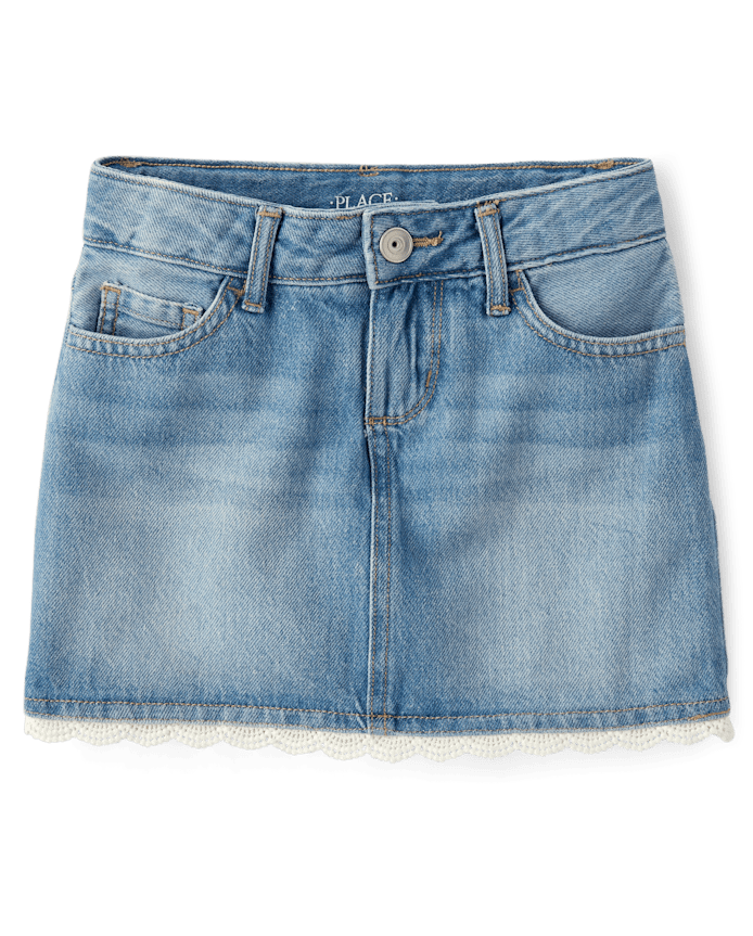 Girls Crochet Denim Skort