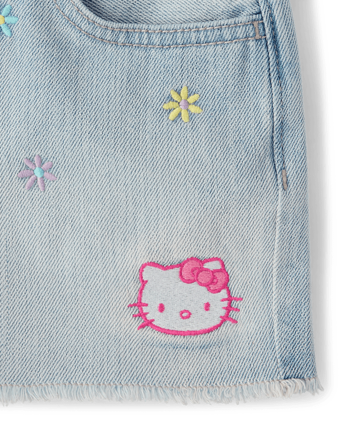 Girls Hello Kitty® Embroidered Floral Shortie Jean Shorts